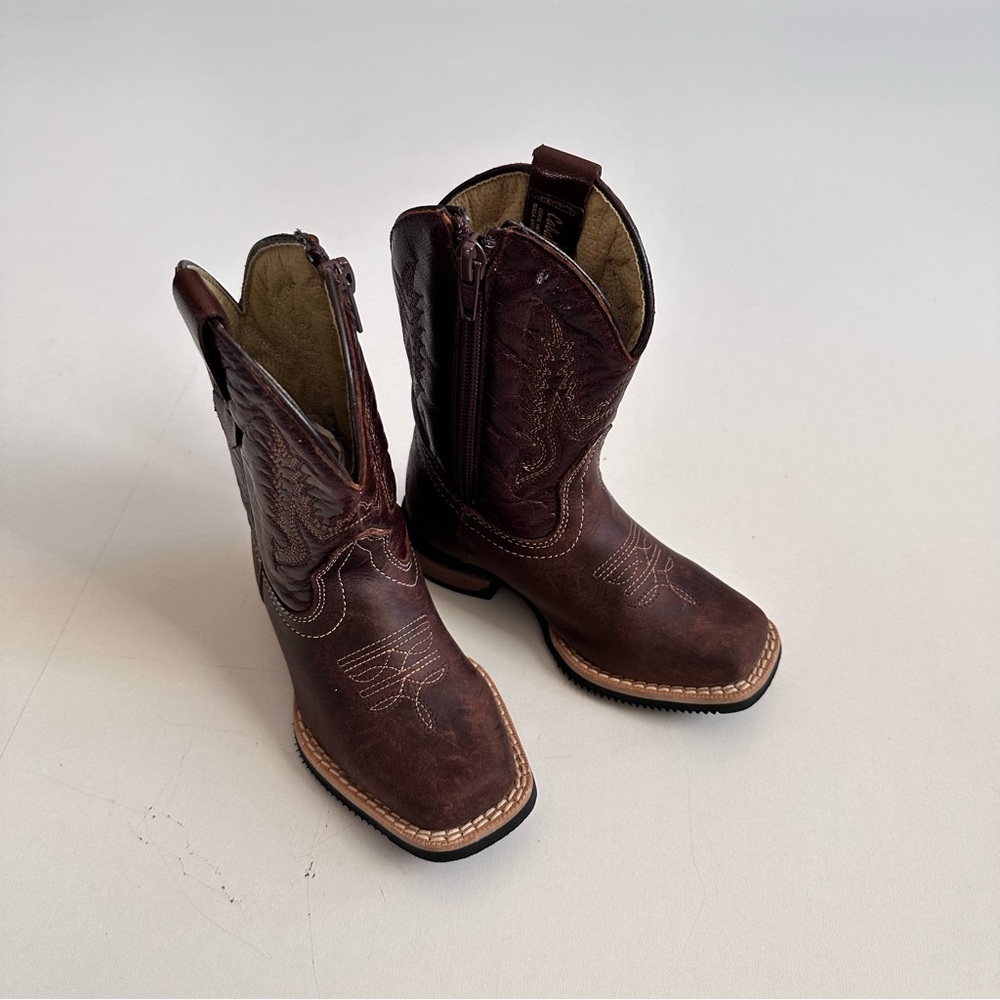 Made in Mexico Cowboy Leather Boots Brown Square Toe Toddler